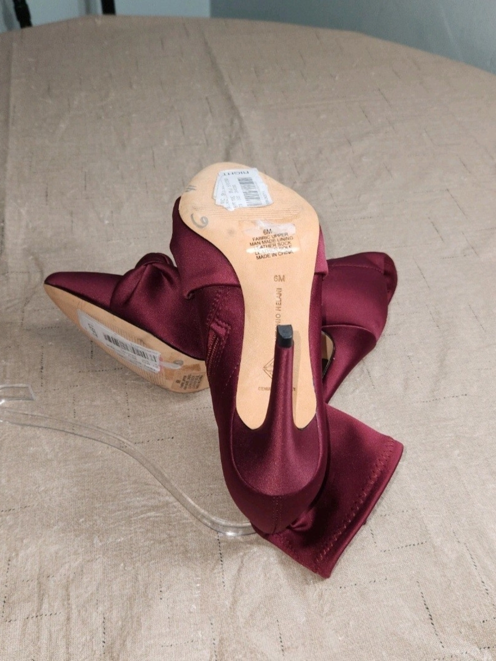 Antonio Melani Kamerin 6 M Satin Sock Boots Red Maroon Knot Heeled Booties 74 - Picture 9 of 9